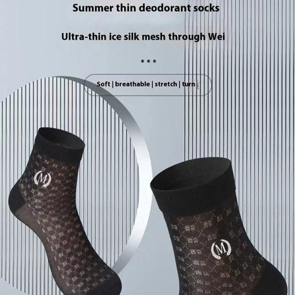 Men's Mid-calf Length Sock Ultra-thin Mesh Breathable Black And White Sports Stockings
