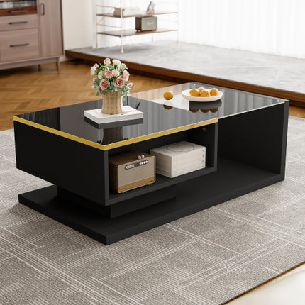90 cm Lang Koffietafel, Hoogglans Wit. Kanttafels, Koffietafels Met Glas En LED-Effek