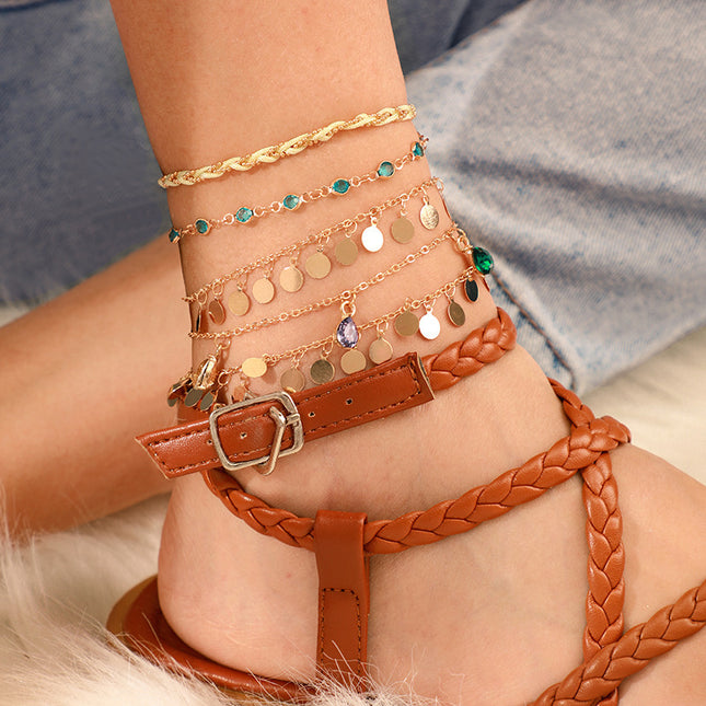 Fashion Personality Alloy Round Color Diamond Anklet