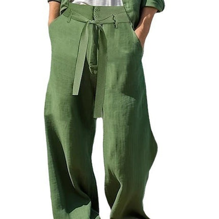 Men's Linen Belt Elastic Waist Straight Pure Color Comfort Breathable Outdoor Pants