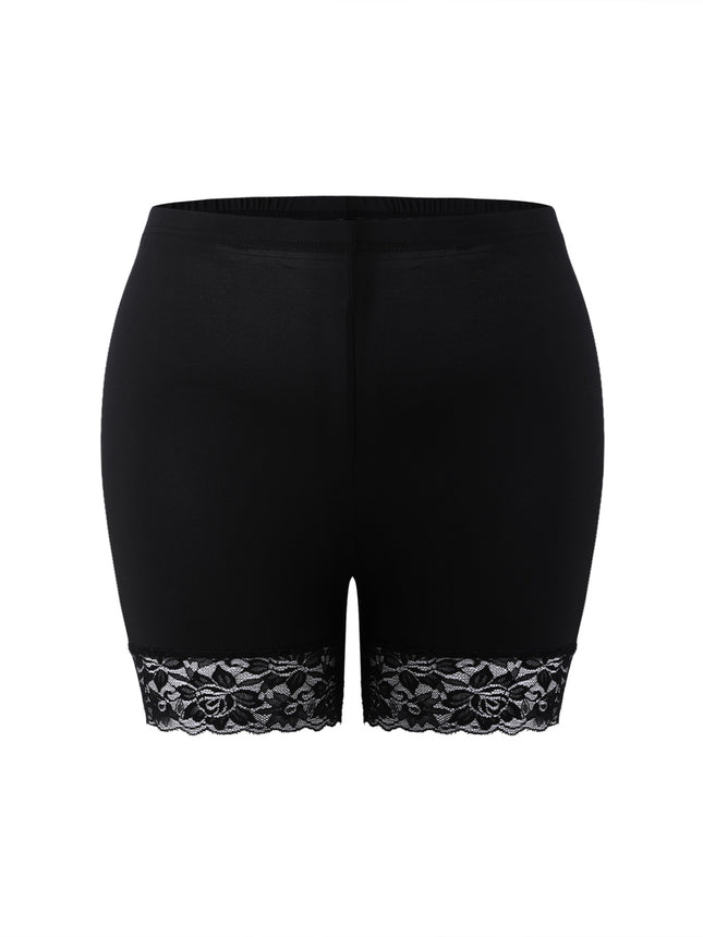 Plus Size Lace Edge Solid Color Tight High Elastic Bottoming Sports Ladies Shorts