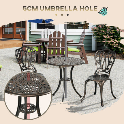3-stuk Tuinbistro-stel Aluminium Buitenmeubelstel Vir 2 Patio Stoele En Tafel Met Sambreelgat Bronskleur