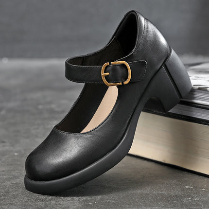 Vintage Mary Jane Dames Klein Leer Skoeisel Met Gespe
