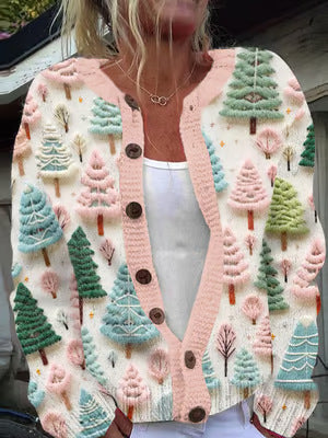 Cardigan Sweater Coat Single Row Button Sweater Printing