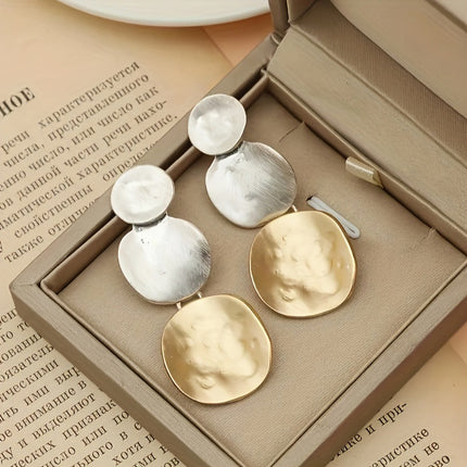 Circular Patchwork Earrings Geometric Bold Fashionable And Minimalist