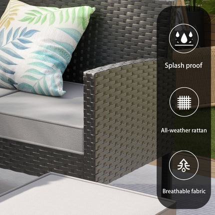 Kleinruimte Patio Meubels 7-stuk Buitelugmeubelstel, Agterplaasmeubelstel, Waterdigte Sitkussing, Glastafel, Ruimtebesparend, Geskik Vir Agterplaas, Terras Of Tuin, blou, grys