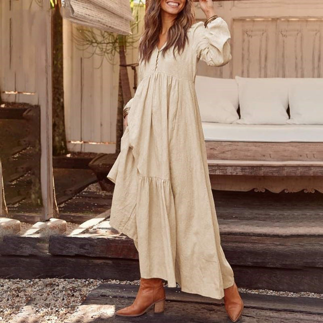 Retro Casual Long-sleeved Dress With Big Swing Dress