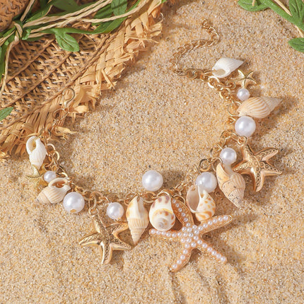 Conch Starfish Anklet Vacation Bohemian Shell Pearl Foot Ornaments