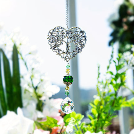Sun-catcher Crystal Heart Life Tree Pendant Holiday Decoration