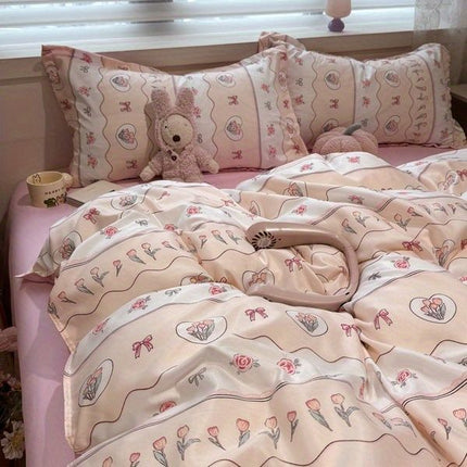 Soft Washed Cotton Bedding Four-Piece Set College Dorm Bed Sheet And Duvet Cover Three-Piece Set