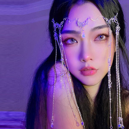 Head Veil Forehead Accessory Fashionable Waterdrop-Shaped Long Tassel Hair Clip