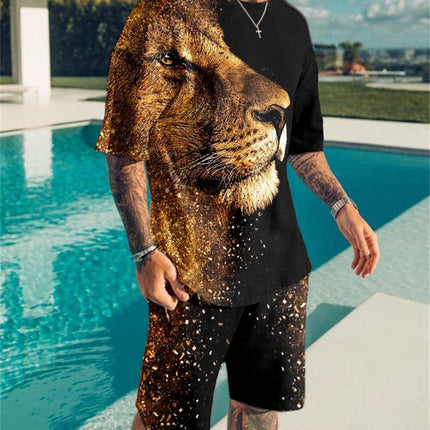 3D Digital Printing Men Summer Short-sleeved Beach Pants Suit