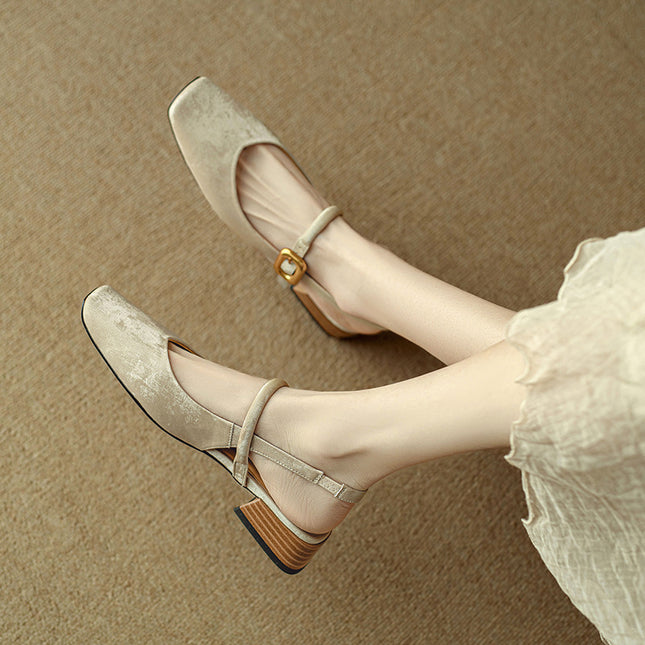 Retro Vierkantige Toon Grofhak Lae-sny Nuwe Sjinese Styl Toon-toe Sandale