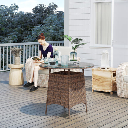 Wicker Tuin Rattan Tafel, Patio Meubels Buite Koffietafel Met Sambreelgat En Gehard Glasblad, Bruin
