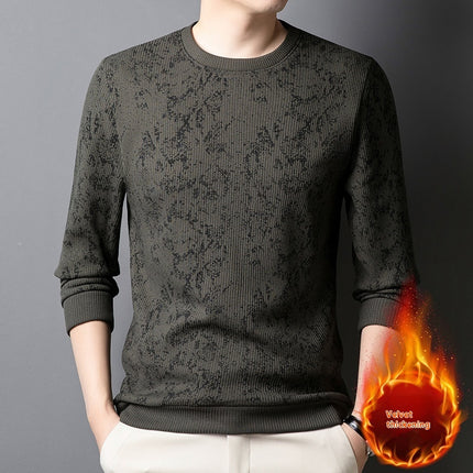 Men's Round Neck Printed Young And Middle-aged Long-sleeved Thickened Warm T-shirt