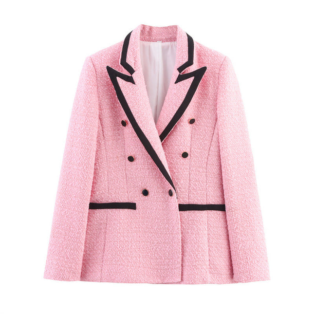 New Women's Fashion White Color Contrast Woolen Coat