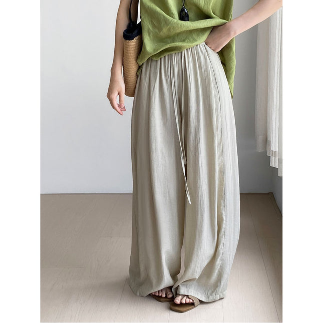 Thin Drawstring Elastic Waist Comfortable Breathable Casual Wide-leg Pants For Women