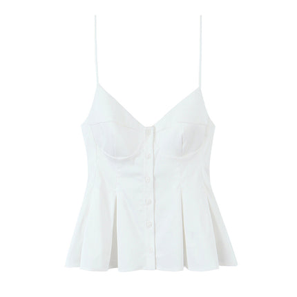 Single-breasted Wide Pleated Skirt Hem Slim Short Women's Vest