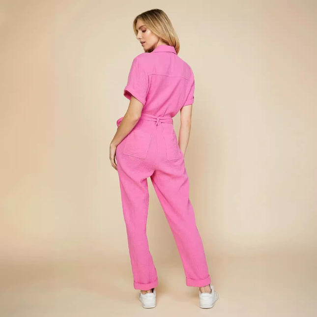 Women's Solid Color Short-sleeved Jumpsuit Trousers