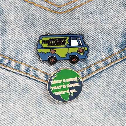 Cartoon-style Fashion Earth Map Green Car Series Student Badgebrooch