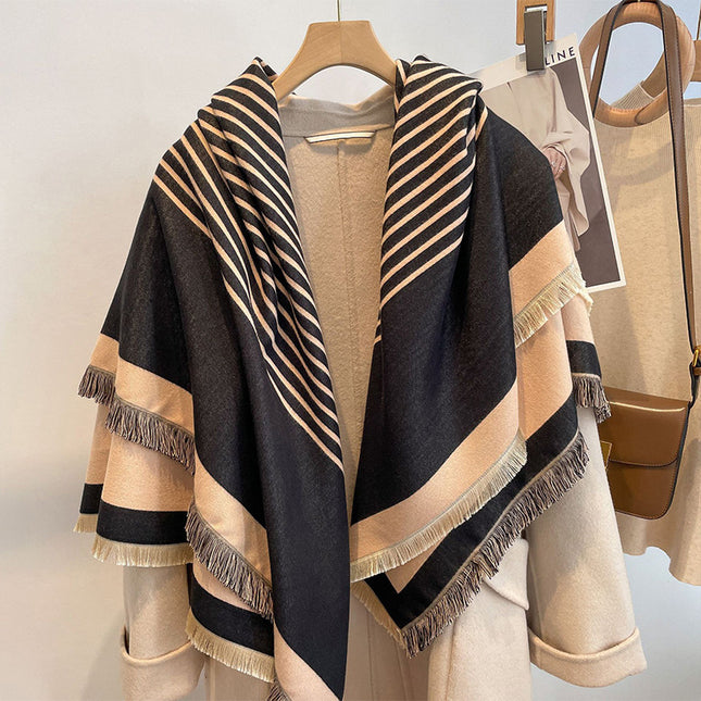 Thick Reversible Faux Cashmere Striped Scarf