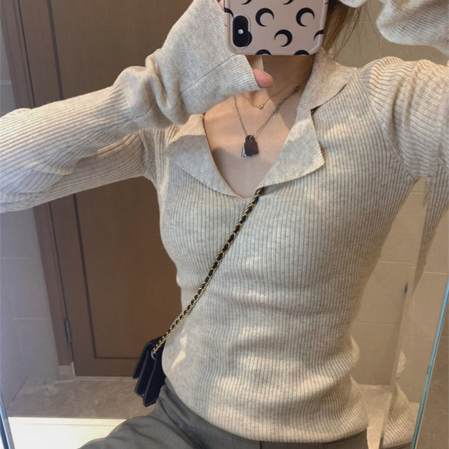 V-neck Sweater Sweater Inner Wear Slimming Long Sleeve Top