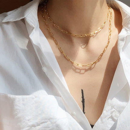 18k Gold Stainless Steel Paper Clip Clavicle Necklace Female 0 Word Chain All-match