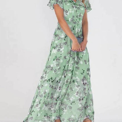 Flowers Print Short Sleeve Dress Summer Fashion Ruffle Beach Dresses Women's Clothing