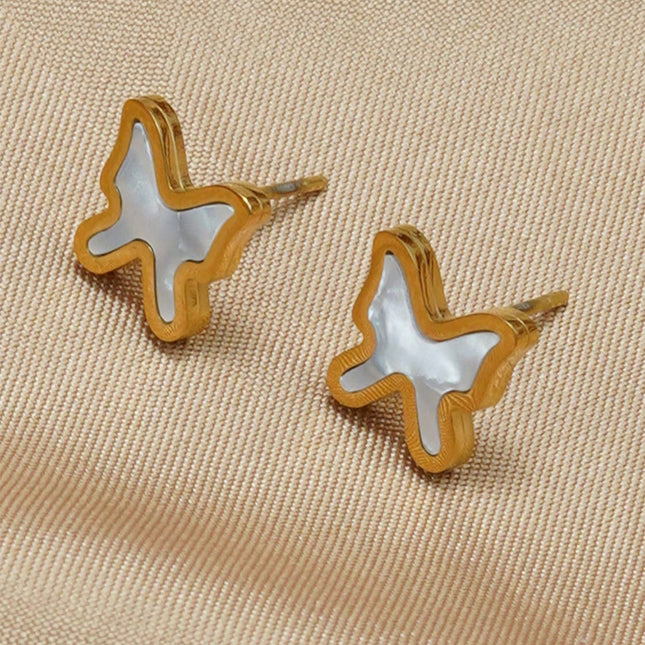 Lxalry 18K Gold Plated Stainless Steel Butterfly Jewelry Set  Hypoallergenic Tarnish Free Mirror Necklace   Earrings Symmetrical Wing Design With Heart Clasp, Skin Safe Luxury Gift For Her  Golden Ho