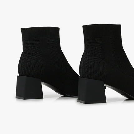All-match Stretch Knitted High Heel Solid Color Chunky Heel Square Toe Booties Women