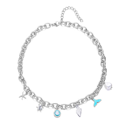 Vroue se Mode Seekat Pêrel Skulp Vissert Multi-hanger Ketting Armband