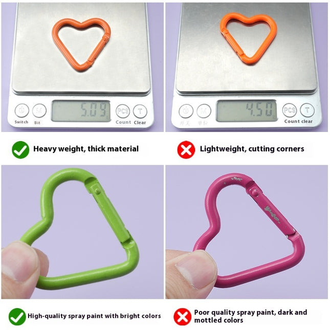 Love Heart Climbing Button Carabiner Heart-shaped Aluminum Alloy DIY Water Bottle Buckle Keychain Accessories