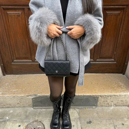 Furry Sleeves Overcoat Long Coat