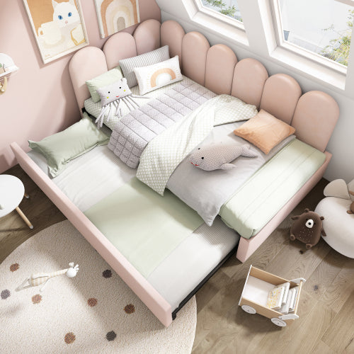 Upholstered Bed Daybed With Pull-Out Bed, 3FT Single Sofa Bed 90X190Cm,Guest Beds For Adults And Children, Bed With Metal Slatted Frame, Velvet, Pink No Mattress