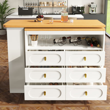 360 Roterende Kroegtafel Hoofgedeelte 137 X 39 X 90 Cm, Koffiekroegmeubels, Roterende Eetkroeg Met Berging, Kombuiseiland, Met Speseryrak, Ses Laaie, Oop Bergingspasie, Wit