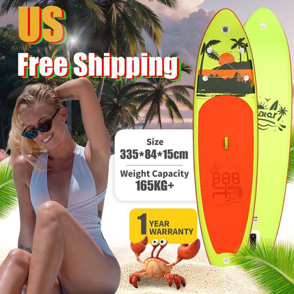 335×84, / Super Wide Inflatable Stand Up Paddle Boards / SUP For Water Sports Surfing Equipment / Ultra Stable Wide SUP for 2+1 People / All-Round Sup Board, US Fin.