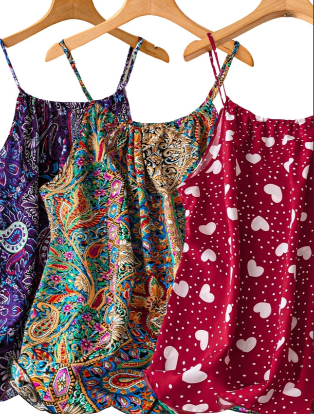 3pcs Plus Size Women's Valentine's Day Heart Tank Top