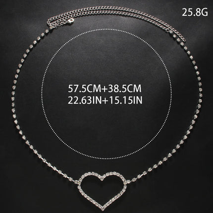 Eenvoudige Enkellaag Hartvormige Strass Middelketting Liggaamskettings