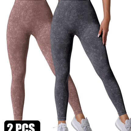 2 Pieces High Waist V Back Yoga Pants Tummy Control Running Workout Tight