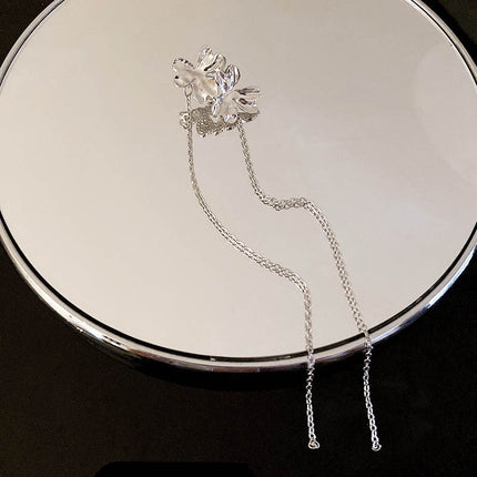 Korea Sweet Cool Flower Earbone Clip Personalized Chain Tassels Long Earrings Ins Fashion Earclip