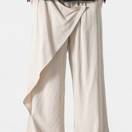 Cotton And Linen Casual Trousers Retro Plus Size Fashion Linen Men's Wide Leg Pants