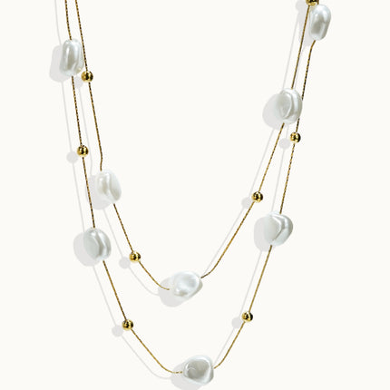 Lxalry 18K Gold Plated Pearl Studded Necklace  Stainless Steel Minimalist Jewelry For Women Lightweight Hypoallergenic Gift For Wife Mom Skin Safe Luxury For Daily  Evening Glam