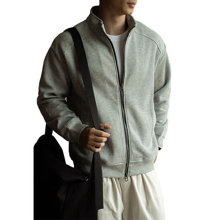 Maillard Double Zipper Raglan Sleeve Long Sleeve Coat For Men