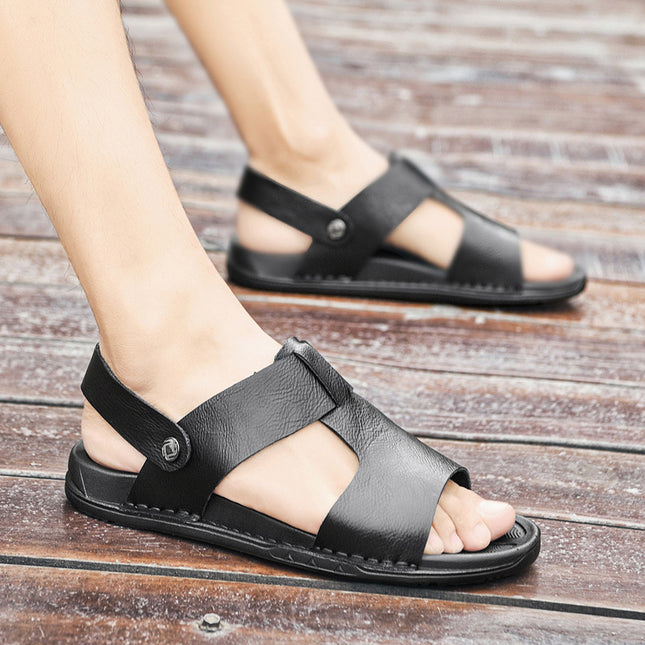 Summer Men's Leather Sandals Plus Size Roman Beach Shoes