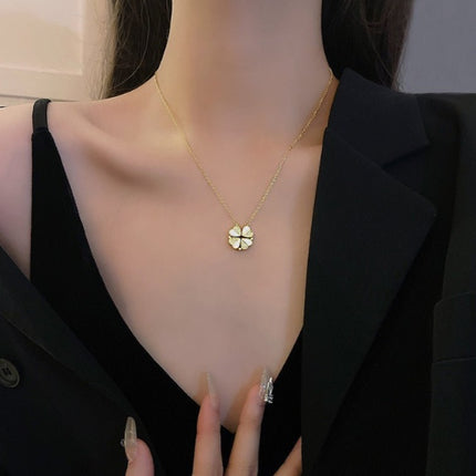 Luukse Vierblaarklawer Hanger Ketting Vlekvrye Staal Kristal Hart Juweliersware Vir Vroue Geskenk