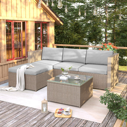 Tuinhoekbank Rattan Tuinmeubels Patio Stel Tuin Ontspanningsstel Tuin Rattan Meubels Sitkamerstel, Khaki
