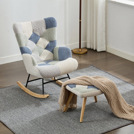 Wipstoele Vir Volwassenes, Tteddy Wipstoel Ontspannende Kantelstoel Met Soliede Houtpote Hoë Rugleunstoel Vir Balkon Sitkamer Slaapkamer