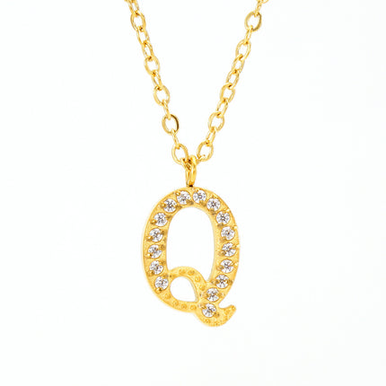 Stainless Steel Diamond-filled 26 English Letter Pendant Necklace
