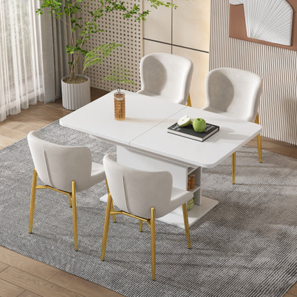 Uitskuif-eettafel, Eettafel met Berging, Reghoekige Eettafel, Koffie-ontspanningstafel, Moderne Eenvoudige Yster-eettafel, Ruimtebesparende Multifunksionele Eettafel, Wit