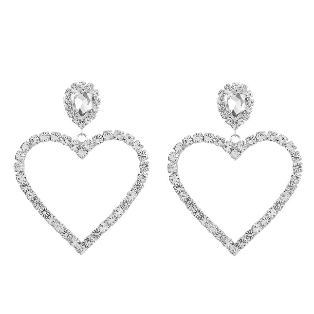 Alloy Diamond Rhinestone Glass Drill Heart-shaped Eardrops Earrings For Women